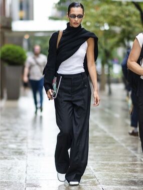 DkNY sport Y2k black windbreaker loose straight leg belted track pants 10
